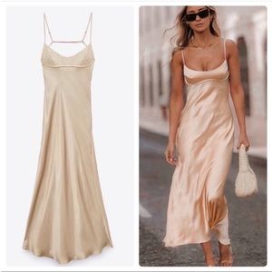 ZARA Viral Champagne Satin Midi Dress